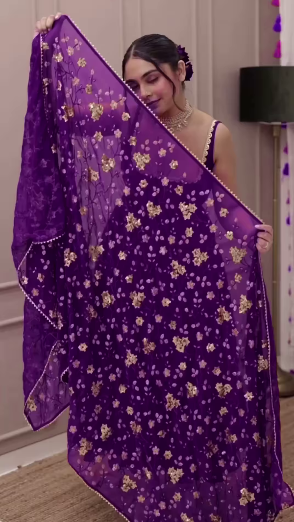 heavy purple anarkali set with embroidered dupatta - Image 3