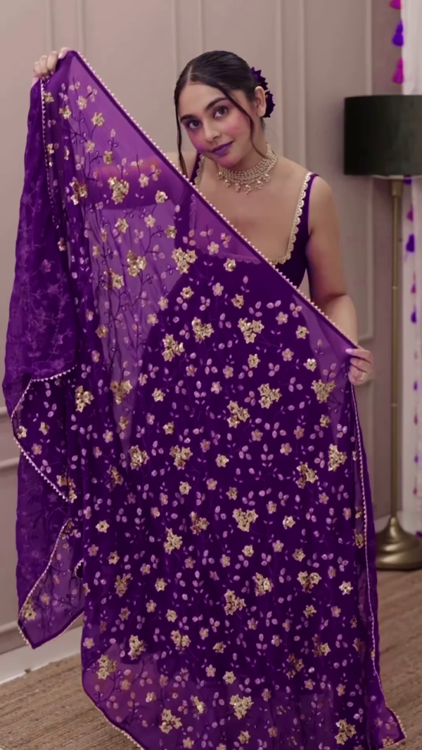 heavy purple anarkali set with embroidered dupatta - Image 4