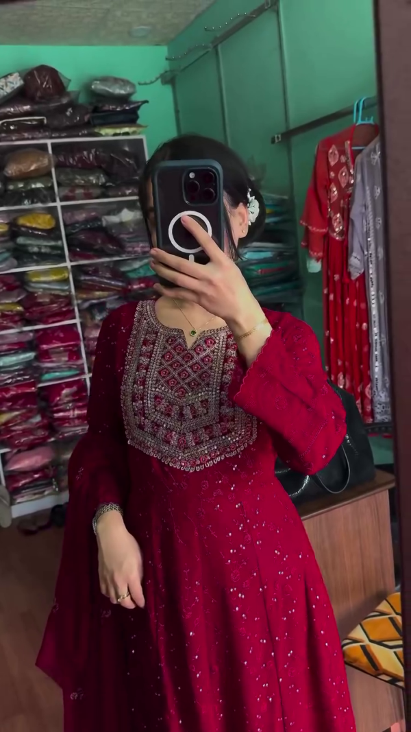 Red Sequin Embellished Kurta Palazzo Set