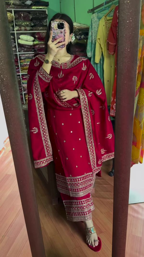 maroon colour heavy handwork kurta set with dupatta