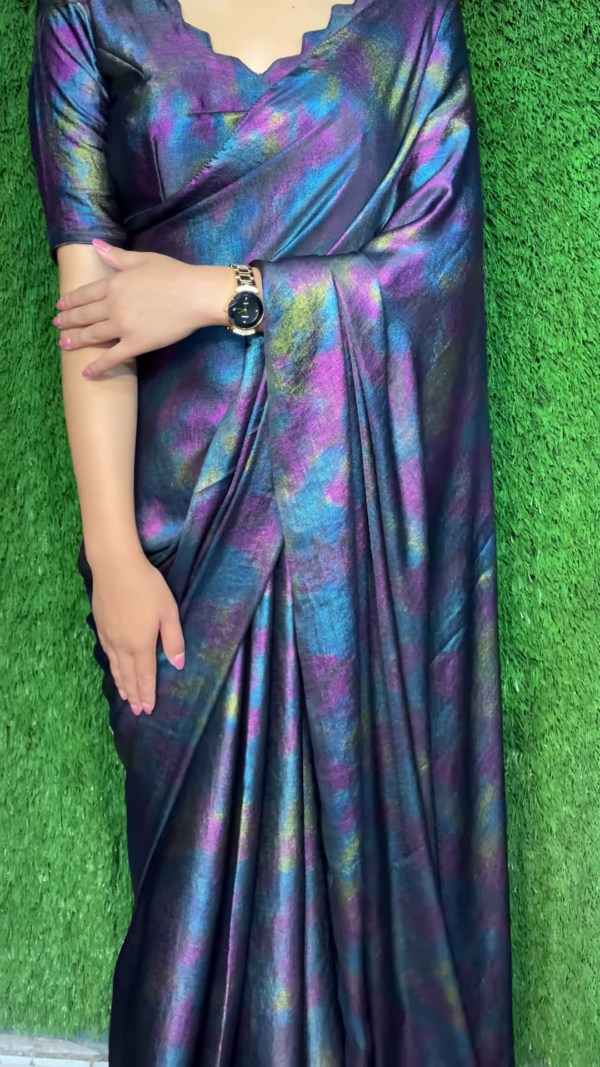 multicolour printed ready to wear silk saree - Image 2