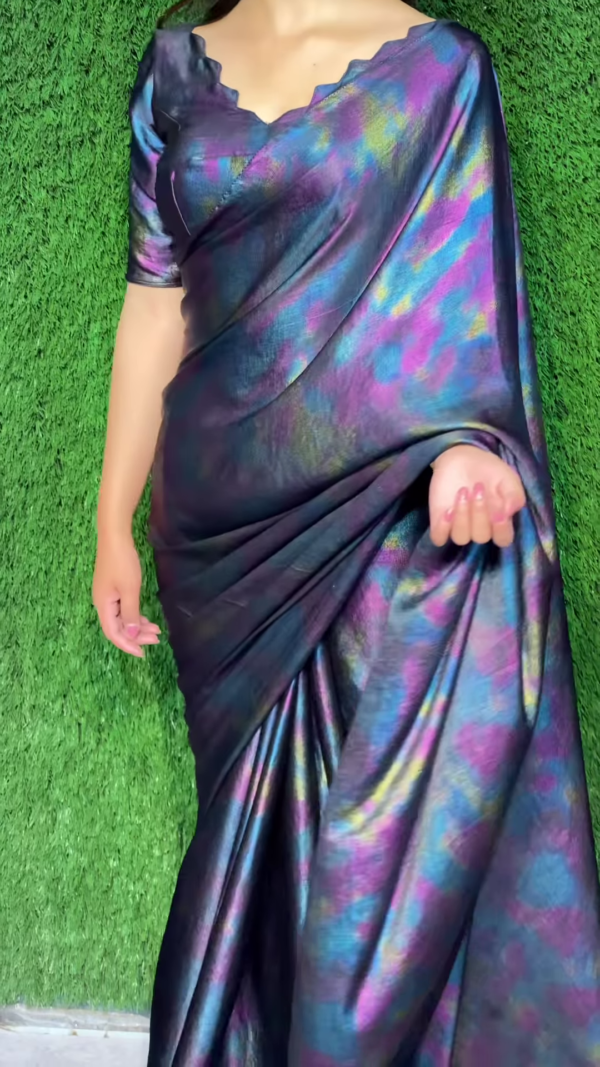 multicolour printed ready to wear silk saree - Image 3