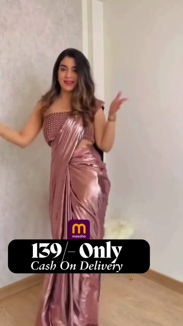 wishlist Silver Metallic Draped Saree Set - Image 2