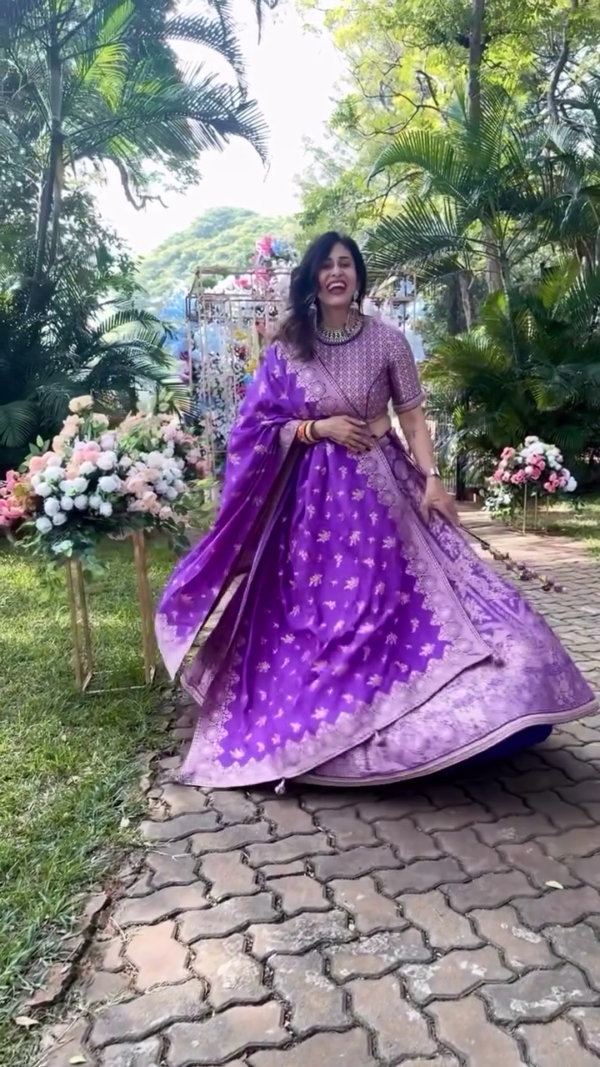 Purple Sequin Embroidered Pure Dyeable Viscose Jacquard Lehenga Set