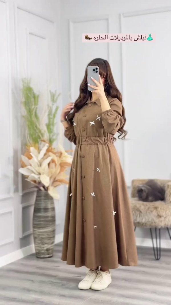 Women Floral Color Dresses Button V Neck Elegant Dress Long Sleeve - Image 3