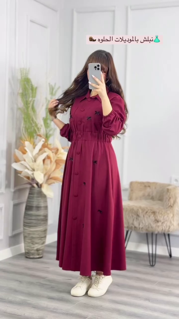 Women Floral Color Dresses Button V Neck Elegant Dress Long Sleeve - Image 5