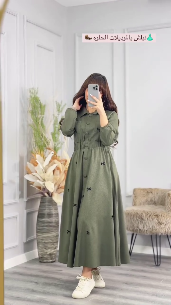 Women Floral Color Dresses Button V Neck Elegant Dress Long Sleeve - Image 4