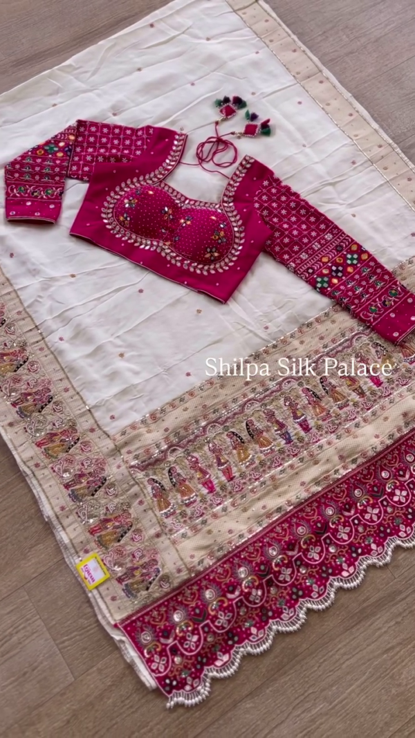 Satin Rangkat Hand Embroidery Saree