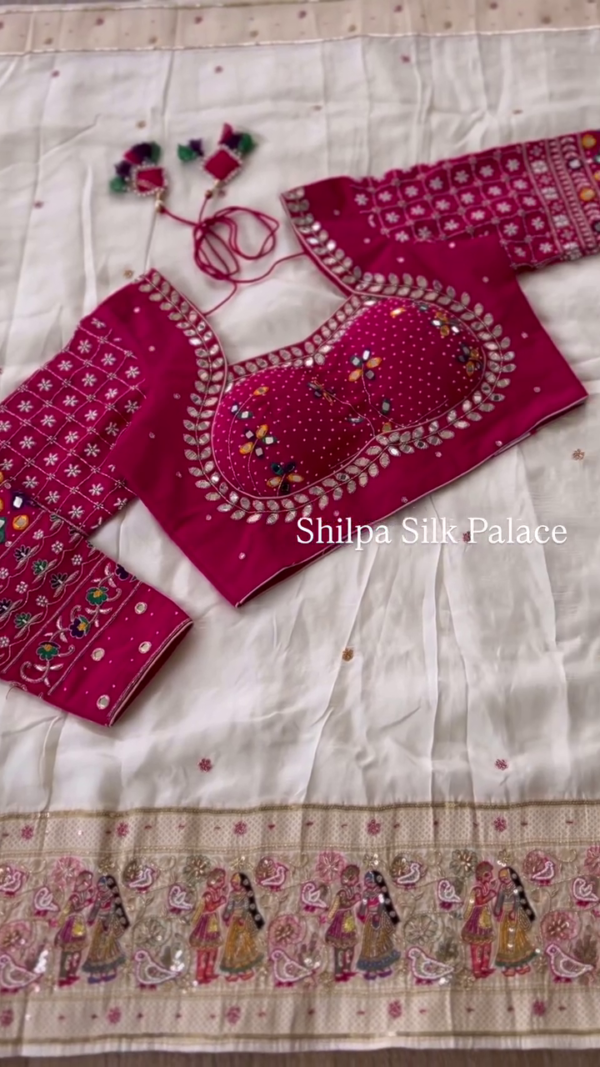 Satin Rangkat Hand Embroidery Saree - Image 3