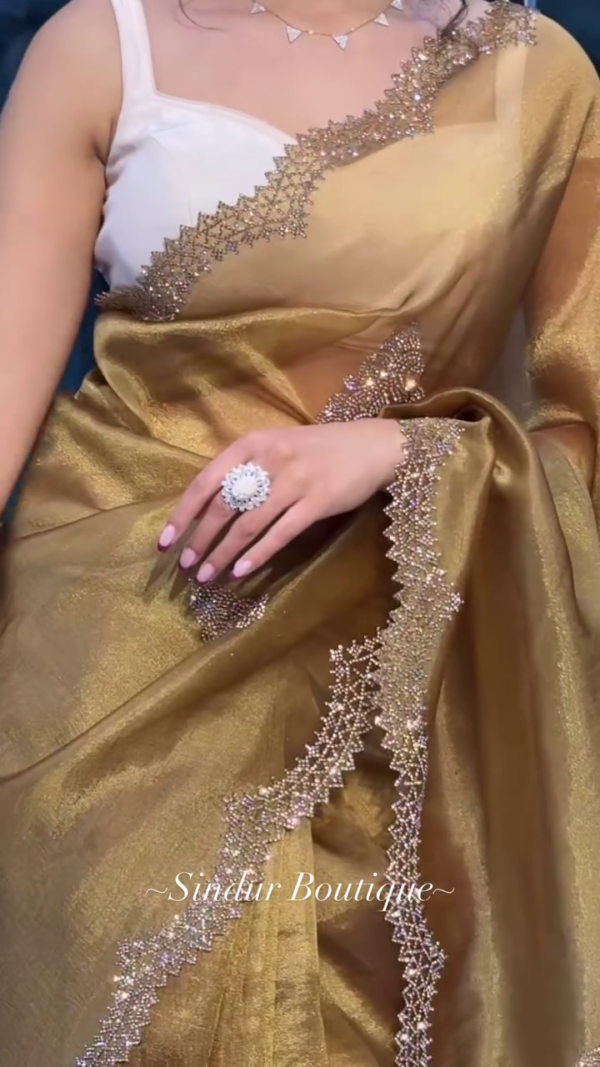 Yellow Colour Designer Organza Silk Wear Saree | - Image 6