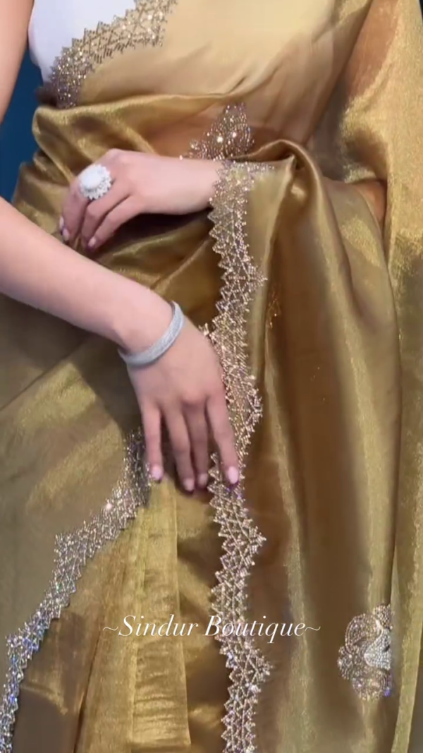 Yellow Colour Designer Organza Silk Wear Saree | - Image 5