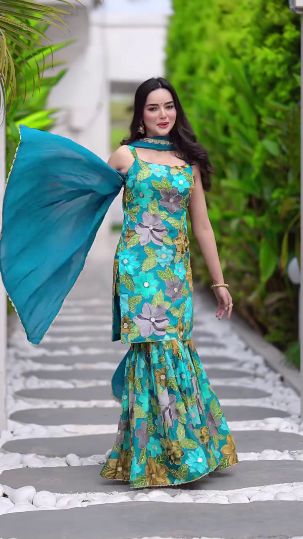 Beautiful chinnon suit with beautiful dupatta