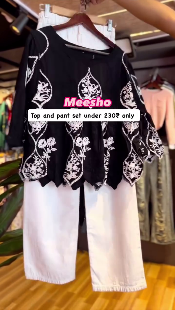 beautifully embroidered Top With White pant for women